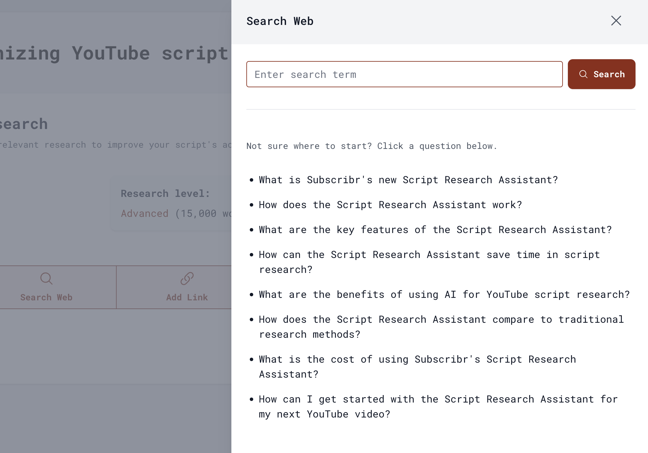 An interface for optimizing YouTube scripts using Subscribr